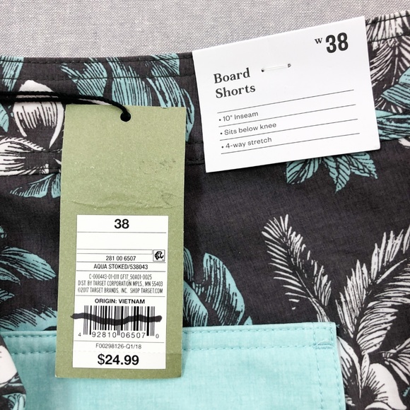 10" Aqua Gray White Stoked Floral Board Short - Picture 6 of 8